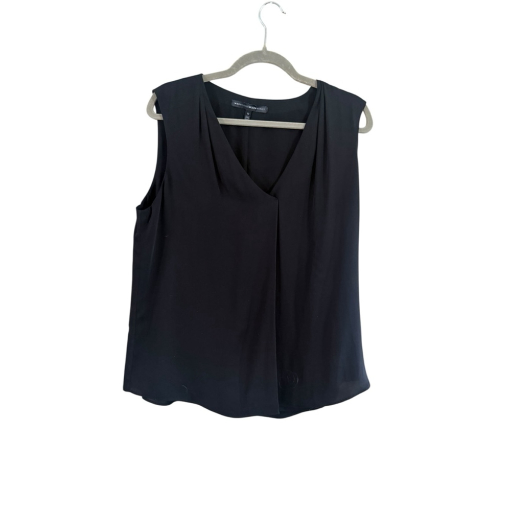 Women's White House Black Market Black Sleeveless V-Neck Tank Top Size 12 - Picture 2 of 10